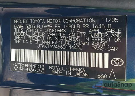 2006 Scion Xa z USA, uszkodzony, nr VIN JTKKT624660144432